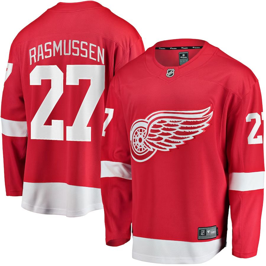 Men Detroit Red Wings #27 Michael Rasmussen Fanatics Branded Red Home Breakaway Player NHL Jersey